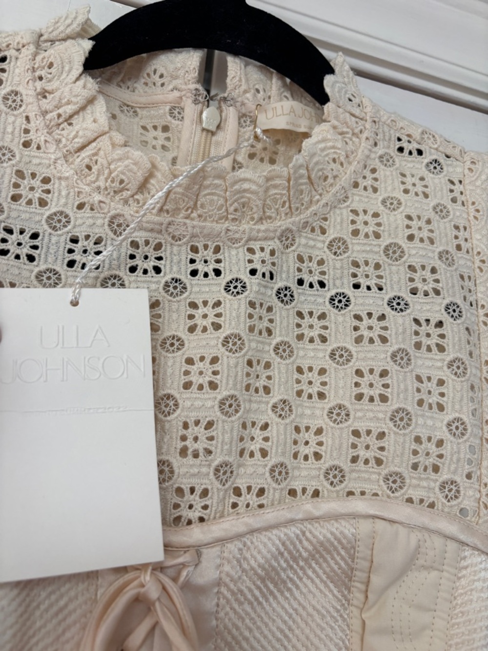 Ulla Johnson Sabrina Dress Crochet Silk Mini Dress Size 6 Medium‎ Lace Up Adjust - Picture 11 of 16